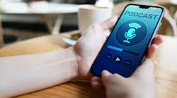 person playing podcast on phone