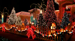 house decorated with festive holiday lighting