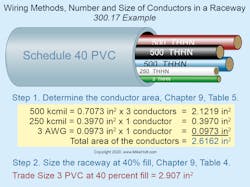 Fig. 2. This example shows you how to determine the proper size PVC conduit for conductors of varying sizes.