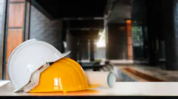 construction helmets on site