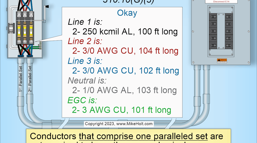 Conductors that comprise one paralleled set are not required to have the same physical characteristics as another paralleled set.