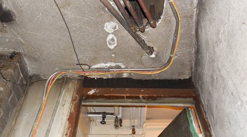 wires on ceiling with pipes