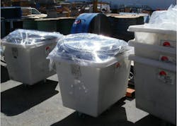 Photo 2. This shot demonstrates how electrical components/equipment can be packaged in advance for job delivery, using very simple materials but ensuring the packages carry information needed to get them delivered to the right location at the right time. Photo 2. This shot demonstrates how electrical components/equipment can be packaged in advance for job delivery, using very simple materials but ensuring the packages carry information needed to get them delivered to the right location at the right time.