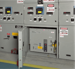 Photo 1. Designing out safety issues plays a large factor in reducing incidents. Notice the heavy-duty design of this cubicle door on arc-resistant switchgear. With all doors closed, latched, and bolted, an arc flash will be safely vented out the top of the switchgear with no danger to a worker standing in front of the switchgear. Photo 1. Designing out safety issues plays a large factor in reducing incidents. Notice the heavy-duty design of this cubicle door on arc-resistant switchgear. With all doors closed, latched, and bolted, an arc flash will be safely vented out the top of the switchgear with no danger to a worker standing in front of the switchgear.