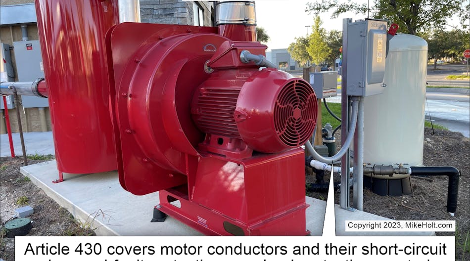 Fig. 1. Use the rules in Art. 430 to calculate and apply overcurrent protection for motors.