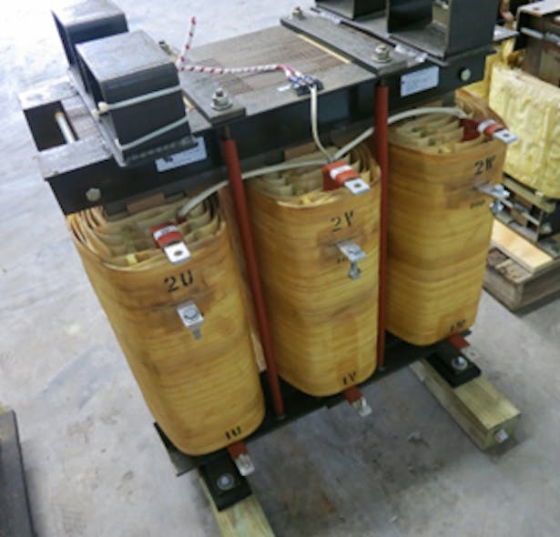 Line reactors, such as this 4,160V device (215A, 3.2mH), can help reduce the level of harmonics on the system.
