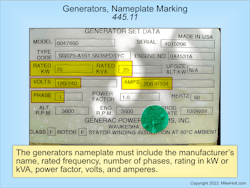 Fig. 2. Per Sec. 445.11, generators must have a nameplate with the required information.