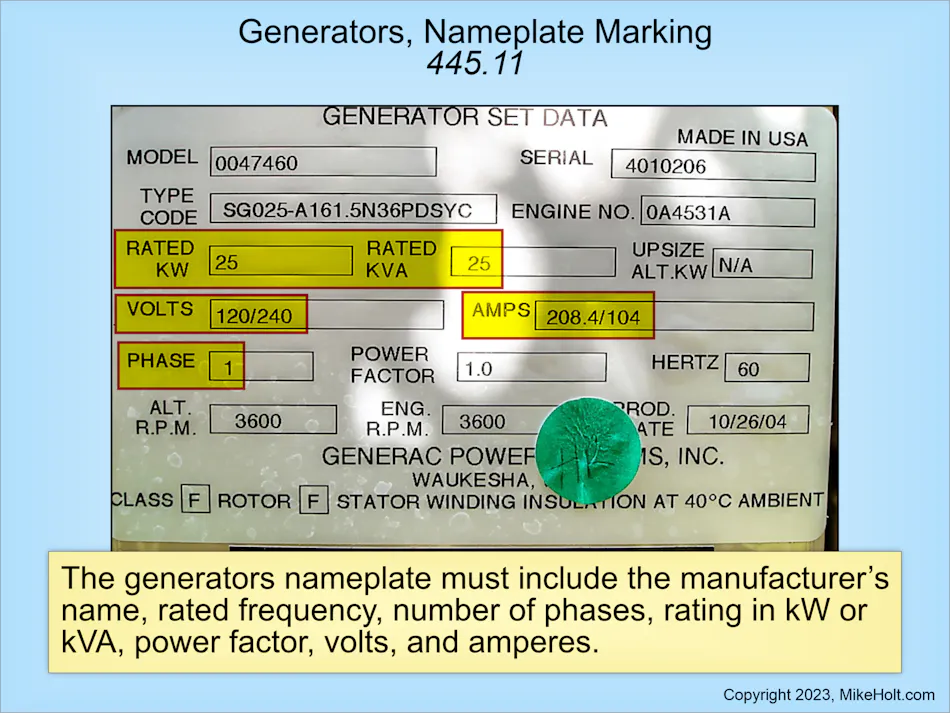 Generator Set Label NEC Requirements for Generators | EC&M