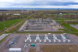 Drone view of the Northern New York battery storage project, with construction completed. The Willis substation is adjacent to the facility.