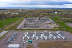 Drone view of the Northern New York battery storage project, with construction completed. The Willis substation is adjacent to the facility. Drone view of the Northern New York battery storage project, with construction completed. The Willis substation is adjacent to the facility.