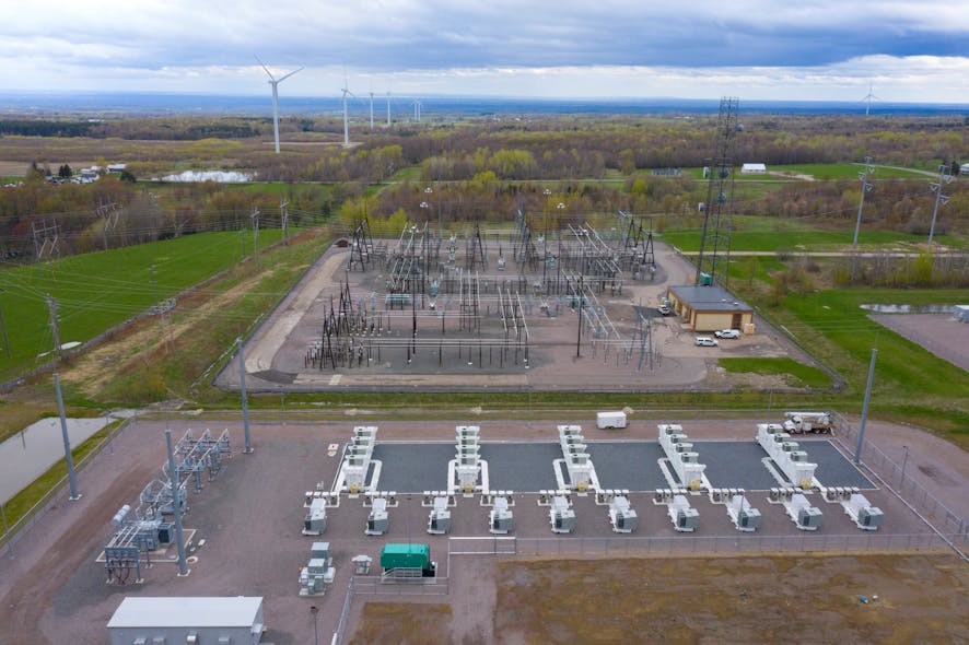 Drone view of the Northern New York battery storage project, with construction completed. The Willis substation is adjacent to the facility.