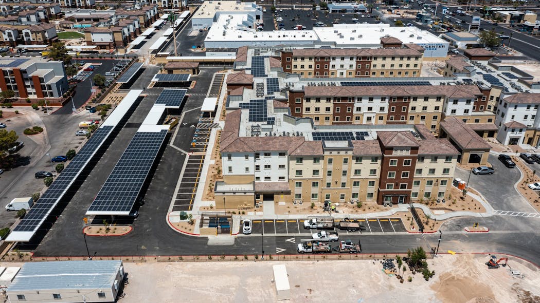 The Ovations Development, a Bombard Renewable Energy project, is shown in progress in Las Vegas.