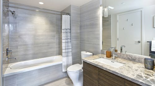 modern bathroom with shower and bathtub