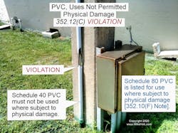 Fig. 2. Type PVC conduit is not permitted to be installed where subject to physical damage.