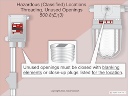 Fig. 3. Unused raceway and cable openings must be closed with listed metal close-up plugs or approved blankets. Fig. 3. Unused raceway and cable openings must be closed with listed metal close-up plugs or approved blankets.