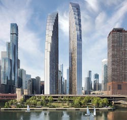 The 72-story, 958-foot-tall apartment tower to be built by Related Midwest on Chicago&rsquo;s Lake Michigan waterfront will have 635 rental apartments in the north tower and as many as 1,100 units when fully built out. It&rsquo;s scheduled to break ground in late 2023.