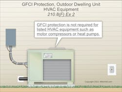 Fig. 2. GFCI protection is not required for listed HVAC equipment, such as motor compressors or heat pumps. Fig. 2. GFCI protection is not required for listed HVAC equipment, such as motor compressors or heat pumps.