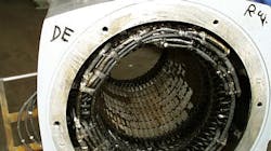 Note how the winding of this motor is completely overheated in all phases. Note how the winding of this motor is completely overheated in all phases.