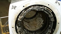 Note how the winding of this motor is completely overheated in all phases. Note how the winding of this motor is completely overheated in all phases.