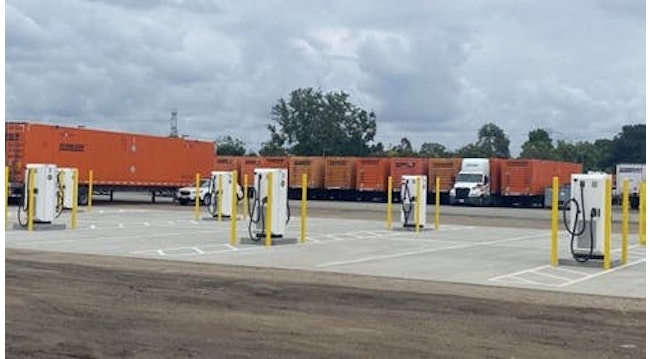 Each of the 16 chargers at the Schneider National Operations Center can refuel two heavy-duty trucks at the same time.