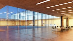 Modern glass wall commercial buildings meeting room area, Realistic 3d rendering
