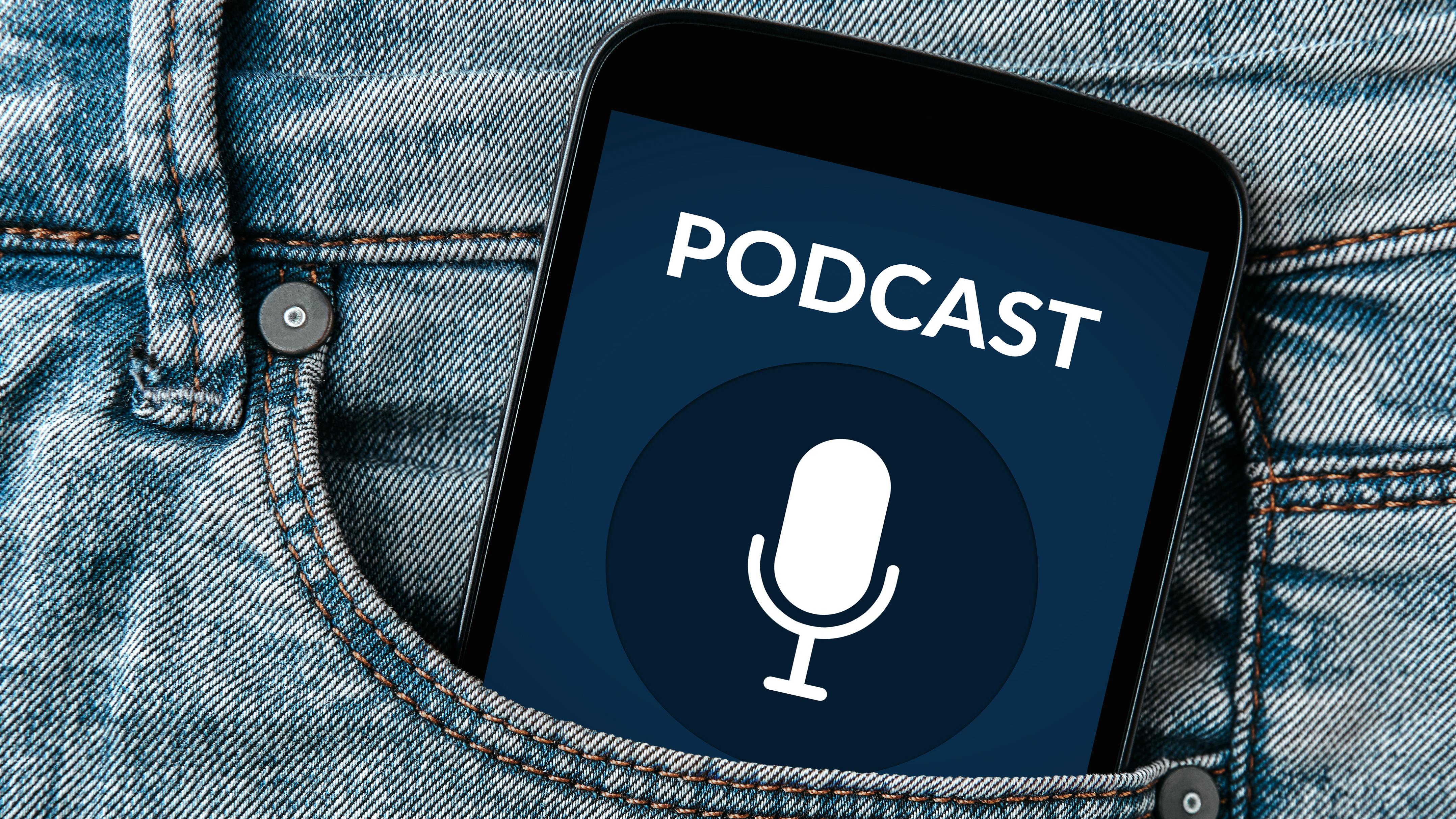 podcast on phone in jean pocket