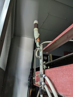 Photo 1. Signs of degradation in a medium-voltage cable. Photo 1. Signs of degradation in a medium-voltage cable.