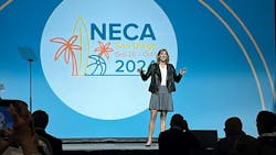 Katie Ledecky speaking to the NECA audience. Katie Ledecky speaking to the NECA audience.
