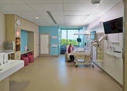 A neonatal intensive care unit with a fully indirect circadian lighting system was designed to minimize glare. A neonatal intensive care unit with a fully indirect circadian lighting system was designed to minimize glare.