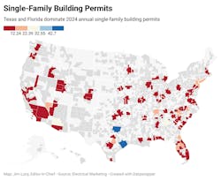 This map represents the top MSAs when it comes to single-family building permits. This map represents the top MSAs when it comes to single-family building permits.