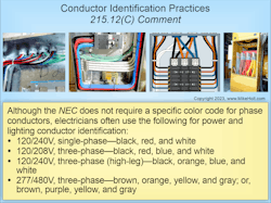 Fig. 3. Whatever color scheme is used, make it consistent wherever phase conductors are terminated or accessible throughout the entire premises. Fig. 3. Whatever color scheme is used, make it consistent wherever phase conductors are terminated or accessible throughout the entire premises.