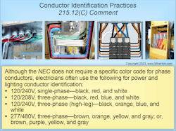 Fig. 3. Whatever color scheme is used, make it consistent wherever phase conductors are terminated or accessible throughout the entire premises. Fig. 3. Whatever color scheme is used, make it consistent wherever phase conductors are terminated or accessible throughout the entire premises.