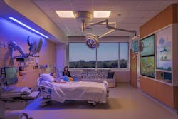 The lighting capabilities in this patient room are designed to follow natural light cycles during the day, which reinforces a patient’s circadian rhythms and can promote healing and enhance the overall patient experience. The lighting capabilities in this patient room are designed to follow natural light cycles during the day, which reinforces a patient’s circadian rhythms and can promote healing and enhance the overall patient experience.