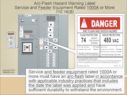 Fig. 2. In other than dwelling units, service and feeder equipment rated 1,000A or more must have an arc-flash label with sufficient durability to withstand the environment Fig. 2. In other than dwelling units, service and feeder equipment rated 1,000A or more must have an arc-flash label with sufficient durability to withstand the environment