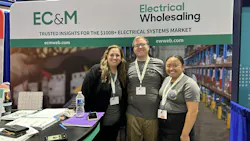 EC&M editors Ellen Parson, Michael Morris, and Ellie Coggins rep Everyday Electrician shirts at last year's NECA show in San Diego, Calif.