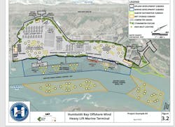 Rendering of layout of the proposed Humboldt Bay Offshore Wind Heavy Lift Marine Terminal. Rendering of layout of the proposed Humboldt Bay Offshore Wind Heavy Lift Marine Terminal.