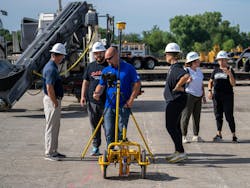 Photo 2. The TinySurveyor Terra from Monsen Engineering is an example of a robot that uses GPS and CAD files as a guide and rolls along the concrete to paint marks (in this case, every 15 feet, so crews know exactly where to cut expansion joints). Photo 2. The TinySurveyor Terra from Monsen Engineering is an example of a robot that uses GPS and CAD files as a guide and rolls along the concrete to paint marks (in this case, every 15 feet, so crews know exactly where to cut expansion joints).