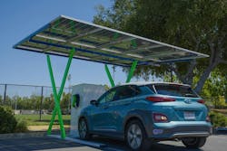 Paired Power’s PairTree™ unit includes a solar canopy and an EV charger. Paired Power’s PairTree™ unit includes a solar canopy and an EV charger.