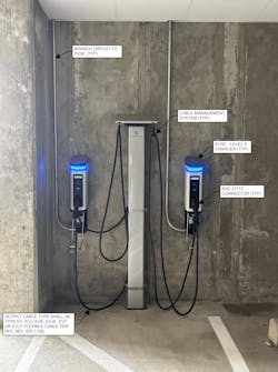 Photo 1. EVSE Level 2 charger in parking garage. Photo 1. EVSE Level 2 charger in parking garage.
