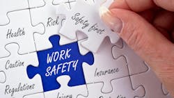 Work Safety Concept Puzzle with female hand and text Work Safety Concept Puzzle with female hand and text