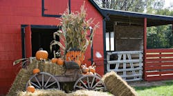 Halloween Scene. A red barn decorated for fall and halloween Halloween Scene. A red barn decorated for fall and halloween