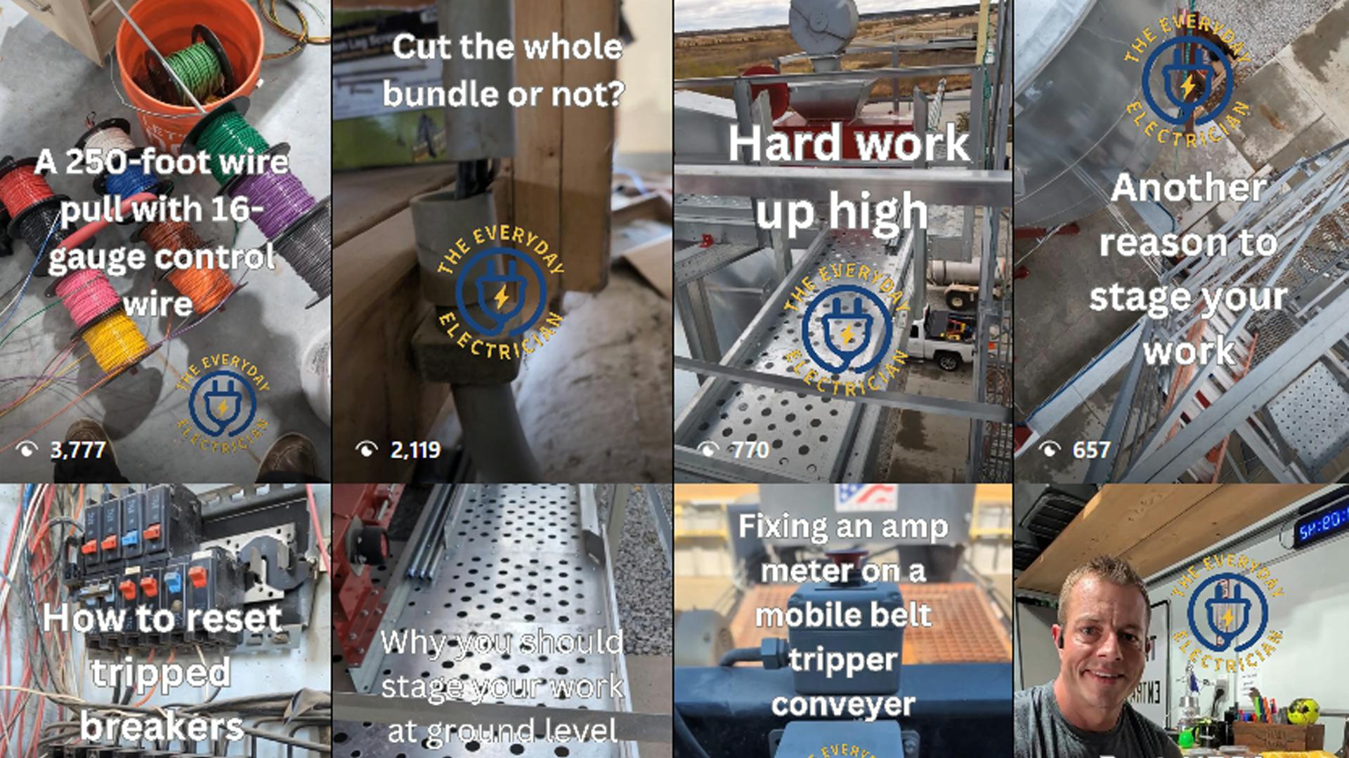 A screenshot of the latest reels from the Everyday Electrician from October 2025
