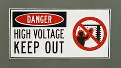 High Voltage Danger Sign Painted on the Metal Surface of a Transformer High Voltage Danger Sign Painted on the Metal Surface of a Transformer