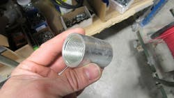 The coupling in this photo is not marked for wet locations, but it does not have to be. It is listed as part of the conduit — not as a fitting. The coupling in this photo is not marked for wet locations, but it does not have to be. It is listed as part of the conduit — not as a fitting.