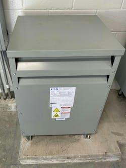 Photo 3. This 30kVA dry-type transformer is installed in an electrical building at a wastewater treatment plant. Photo 3. This 30kVA dry-type transformer is installed in an electrical building at a wastewater treatment plant.