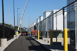 A row of power block generators provides redundancy at a data center in Georgia. A row of power block generators provides redundancy at a data center in Georgia.