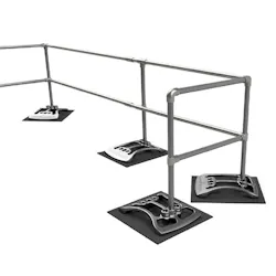 An example of an OSHA-compliant freestanding guardrail system. An example of an OSHA-compliant freestanding guardrail system.
