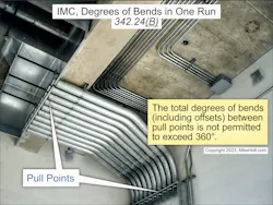 Fig. 2. The total degrees of bends (including offsets) between pull points cannot exceed 360. Fig. 2. The total degrees of bends (including offsets) between pull points cannot exceed 360.