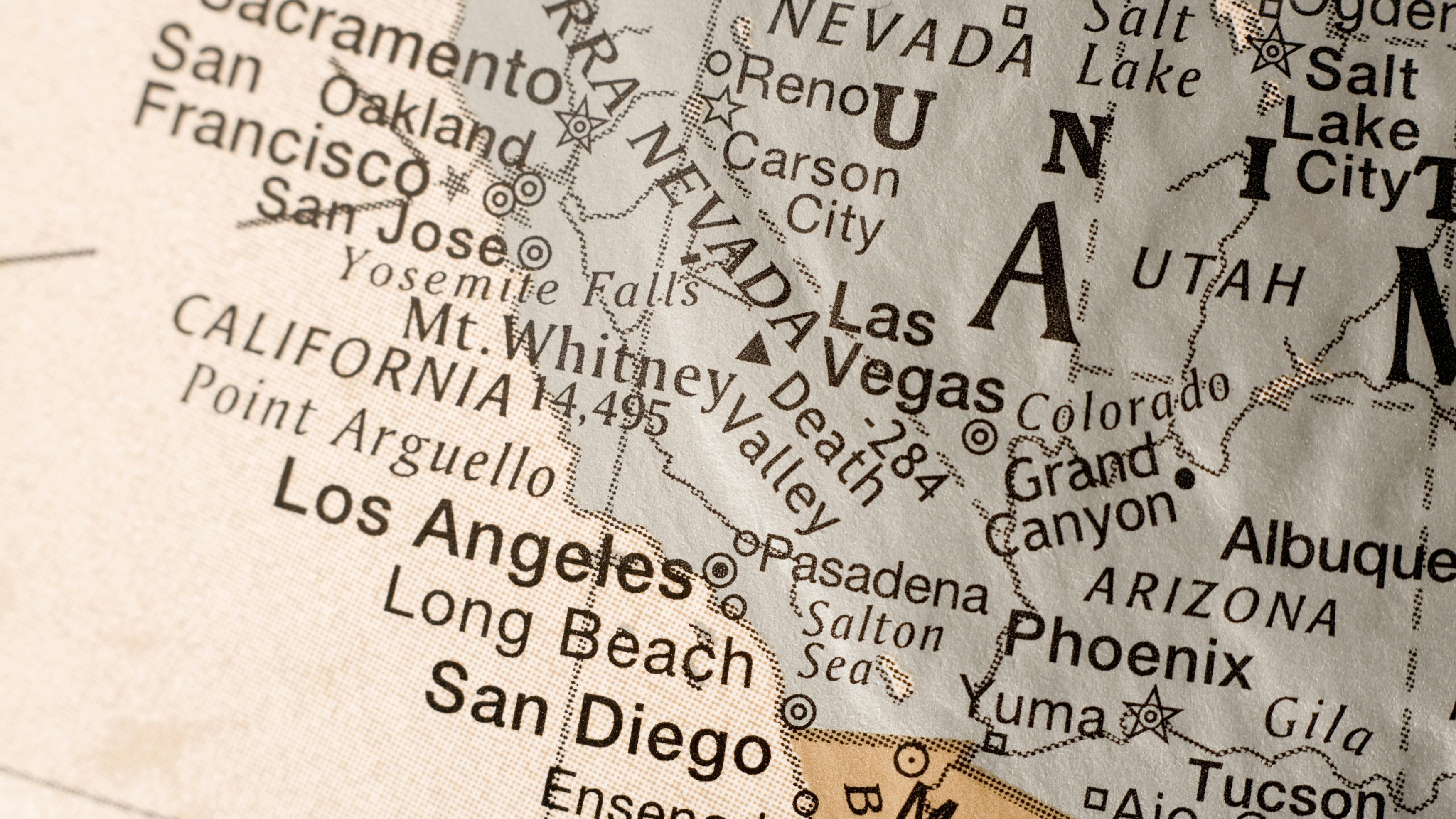 California- West coast USA. Detail shot of a globe, showcasing California.