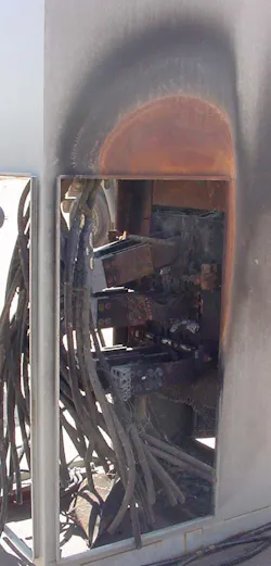 Photo 1. Unfortunately, the failure of this electrical equipment resulted in personnel injury. The cost of monitoring the equipment and performing routine maintenance would have been much less than the cost of the injury. Embracing the use of modern test methods reduces costs and makes for a safer work environment.